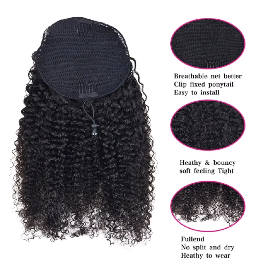 Afro Kinky Curl Drawstring Ponytail Human Hair Ponytail For Black Women Clip in Hair Extensions Human Hair Wrap Ponytails