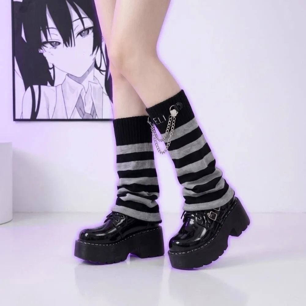 Gothic Knee Length Striped Leg Warmers Lolita JK Kawaii Leg Cover Knitted Boot Socks Student
