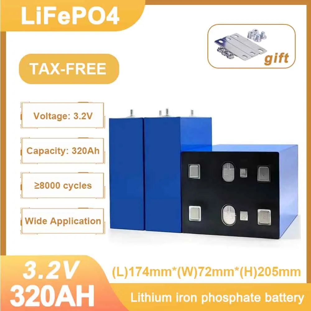 Batería LiFePO4 de 3,2 V, 320AH, 8000 baterías, fosfa de hierro y litio, celdas recargables para sistema de almacenamiento de energía Solar de 12V, 24V y 48V