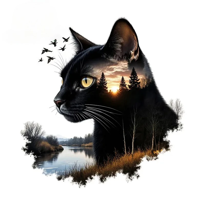 

Black Cat Scenery Car Sticker Skateboard Windshield Bumper Trunk JDM Vinyl Decal Occlusion Scratch Car Door Protector