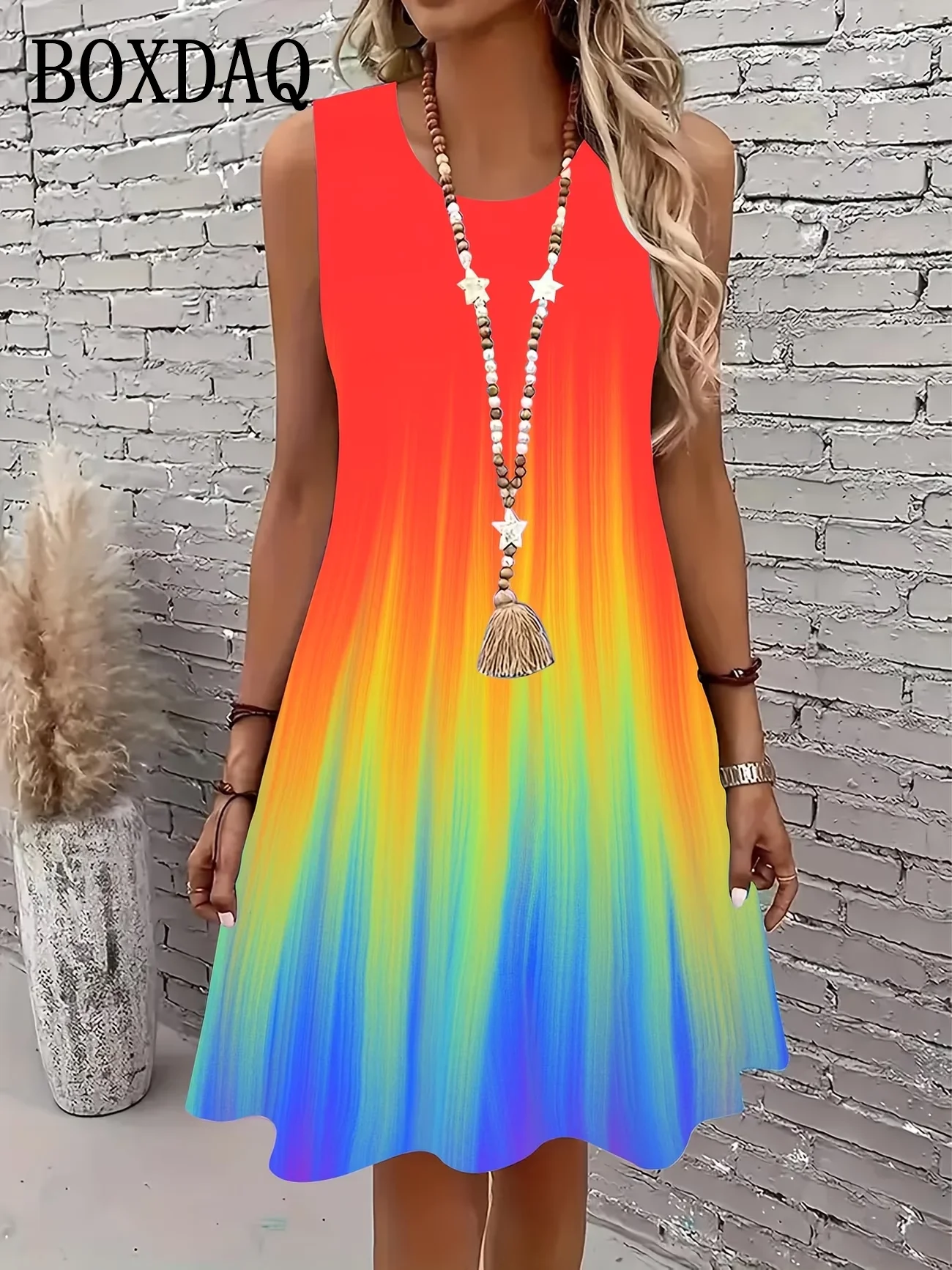 2026 Women Summer Dresses Casual Sleeveless Fashion Loose Sexy Party Mini Dress Gradient Print Dress Plus Size Sundress Vestidos
