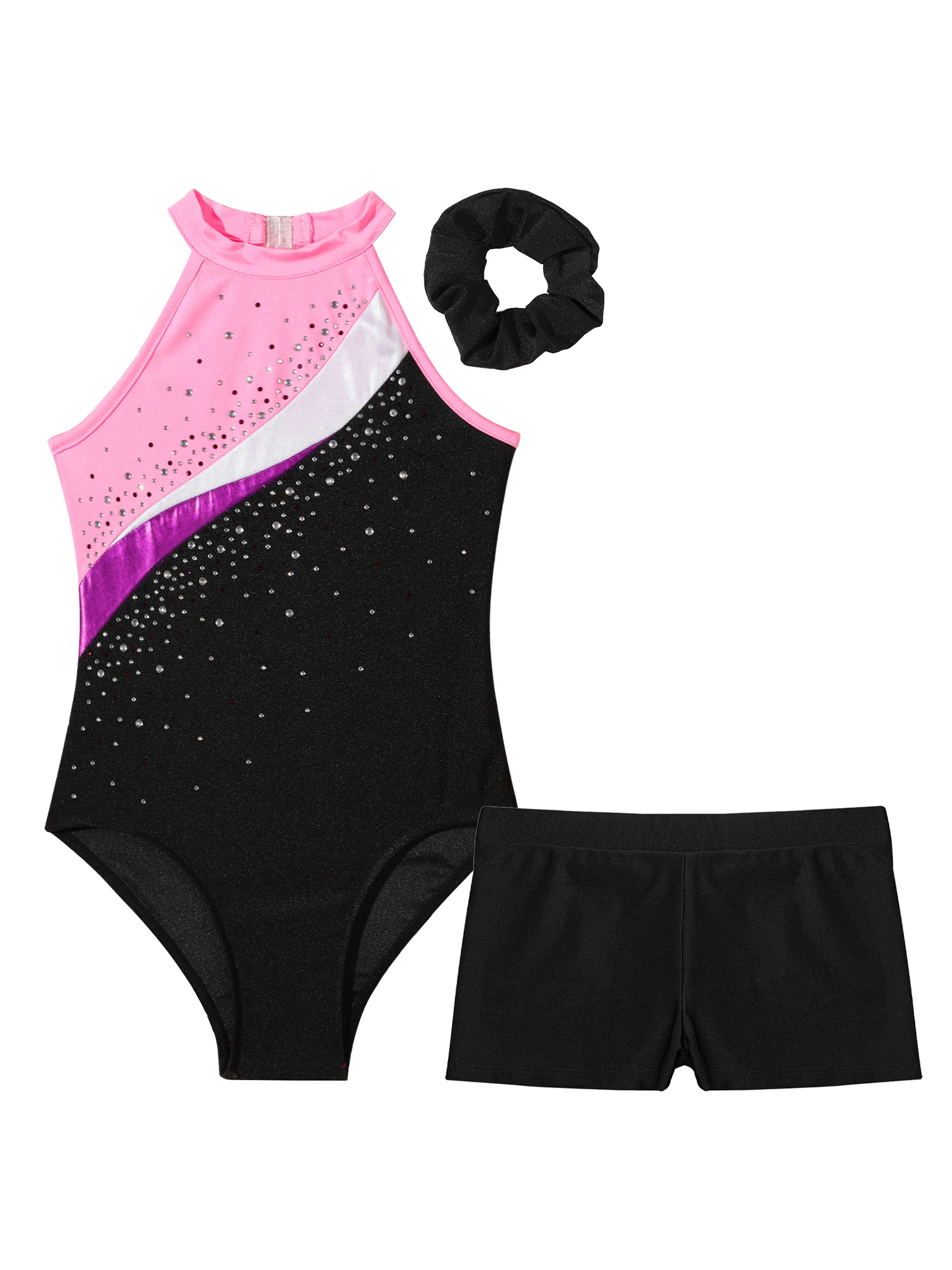 Gymnastics Outfits Kids Girls Sleeveless Shiny Rhinestone Dance Leotards Bodysuit Dancewear Sets Children Ballet Dance Costumes