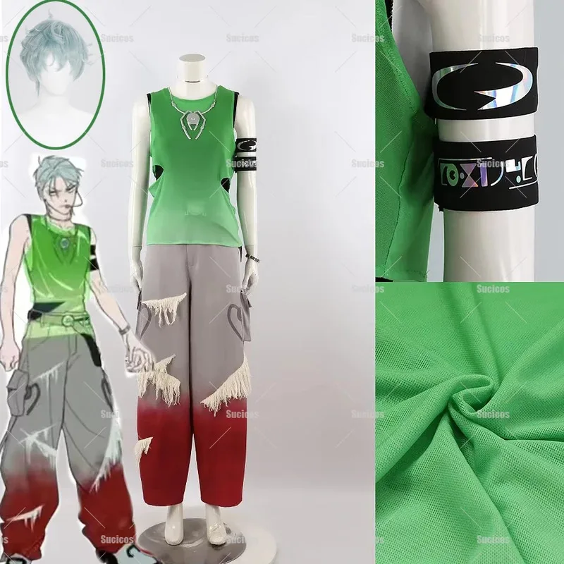 الغريبة المرحلة الجولة 7 وميض ذهب حتى تأثيري حلي شعر مستعار الأخضر سترة البضائع السراويل أساور سوداء للنساء الرجال حفلة الهالوين