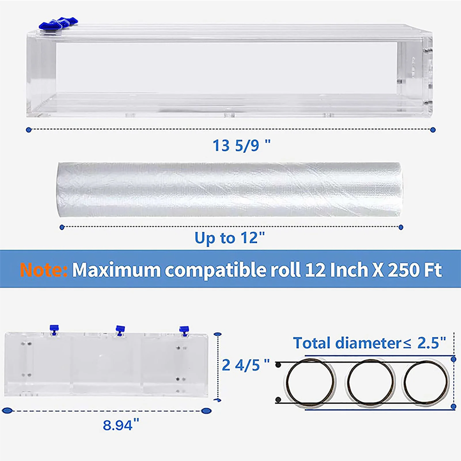 3 IN 1 Plastic Wrap Dispenser with Cutter Food Wrap Cling Film Storage Organizer Acrylic Foil Organizer for Kitchen Drawer