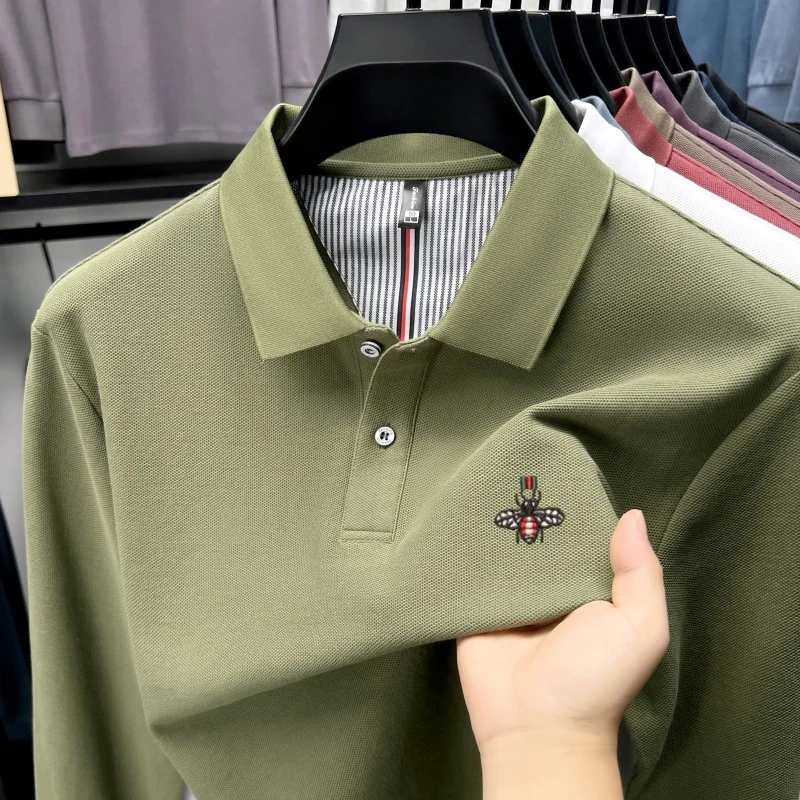 100% cotton men's long sleeve polo shirt high-end fashion brand bee autumn new comfortable Korean style casual lapel T-shirt