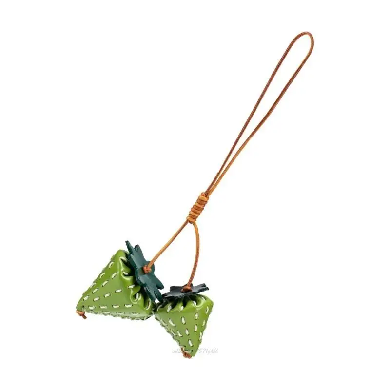 

X5XA Эстетические брелки Кошелек Сумочка Рюкзак Сумка-подвеска Подвески Кожаные брелки с клубникой Подвески Автомобильный брелок