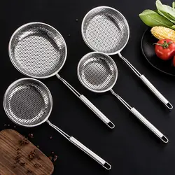 5 Sizes Stainless Steel Flat-bottomed Colander Long Handle Mesh Strainer Heat-resistant Hot Pot Frying Scoop Skimmer Spoon