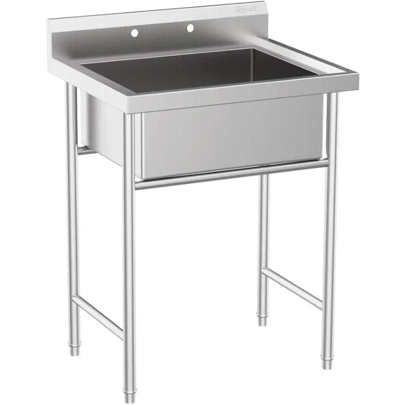 Upgraded Free Standing 304 Stainless Steel Utility Sinks for Laundry Room with Backsplash, Industrial Garage