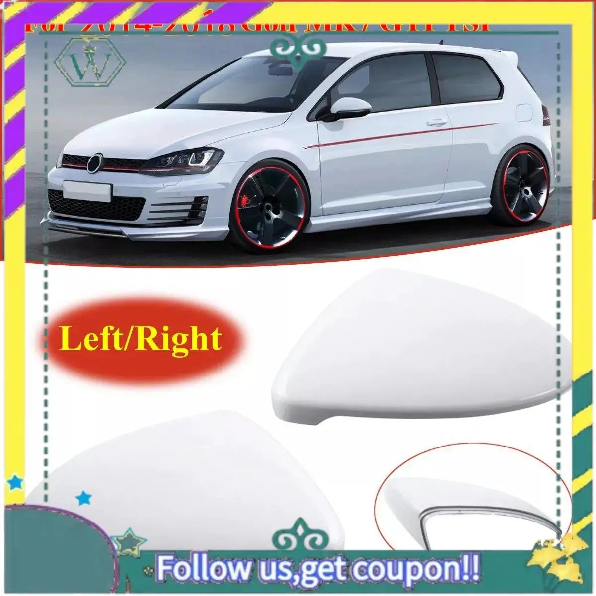 

A82U-2X For - Golf 7 MK7 - TSI 2014 2015 2016 17 2018 Front White Rearview Side Wing Mirror Cap Cover 5G0857538E