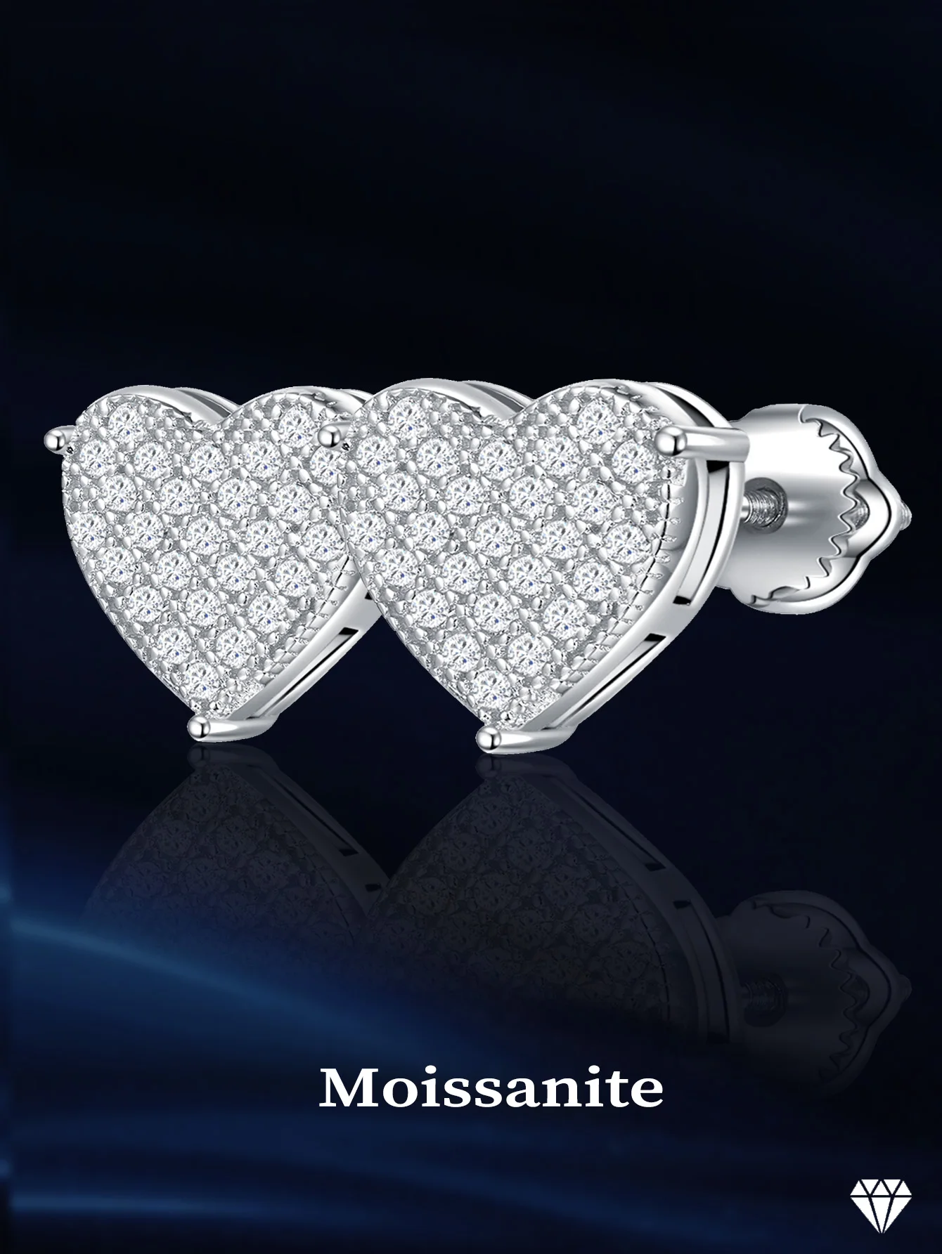 

Heart Stud Earrings Paved Full Moissanite Diamond 925 Sterling Silver Earring with Gra Certificate Earrings for Women