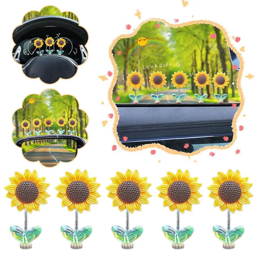 Creative Car Ornaments Shaking Head Cute Fresh Sunflower Center Rearview NEW Mirror Accessories Year Ornaments Console Gift V4O7