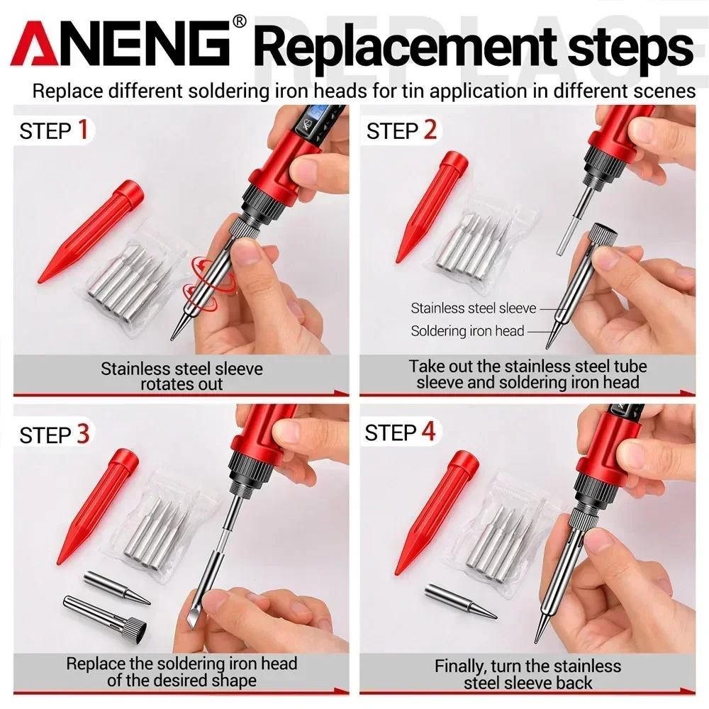 Imagem -05 - Aneng Sl106 Ferros de Solda Elétricos Temperatura Ajustável Estação de Retrabalho de Solda Ferramentas de Reparo de Ponta de Lápis de Calor 110v220v