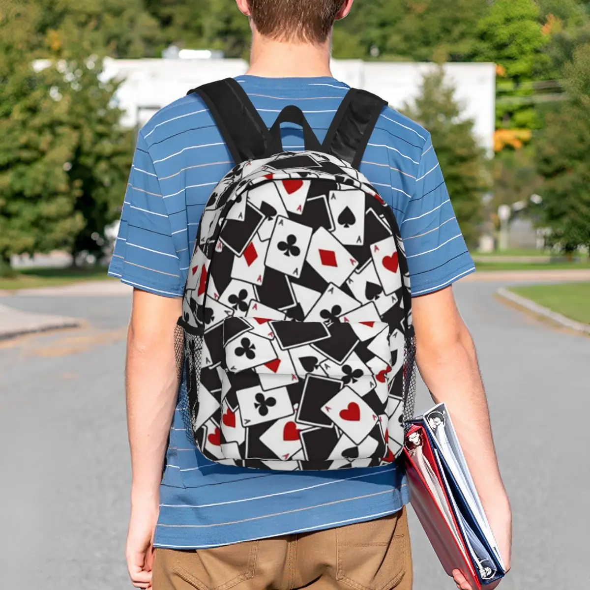 Playing Cards Poker Print Backpack Student Boys Girls BookBag Men Women School Bag Computer Shoulder Bags