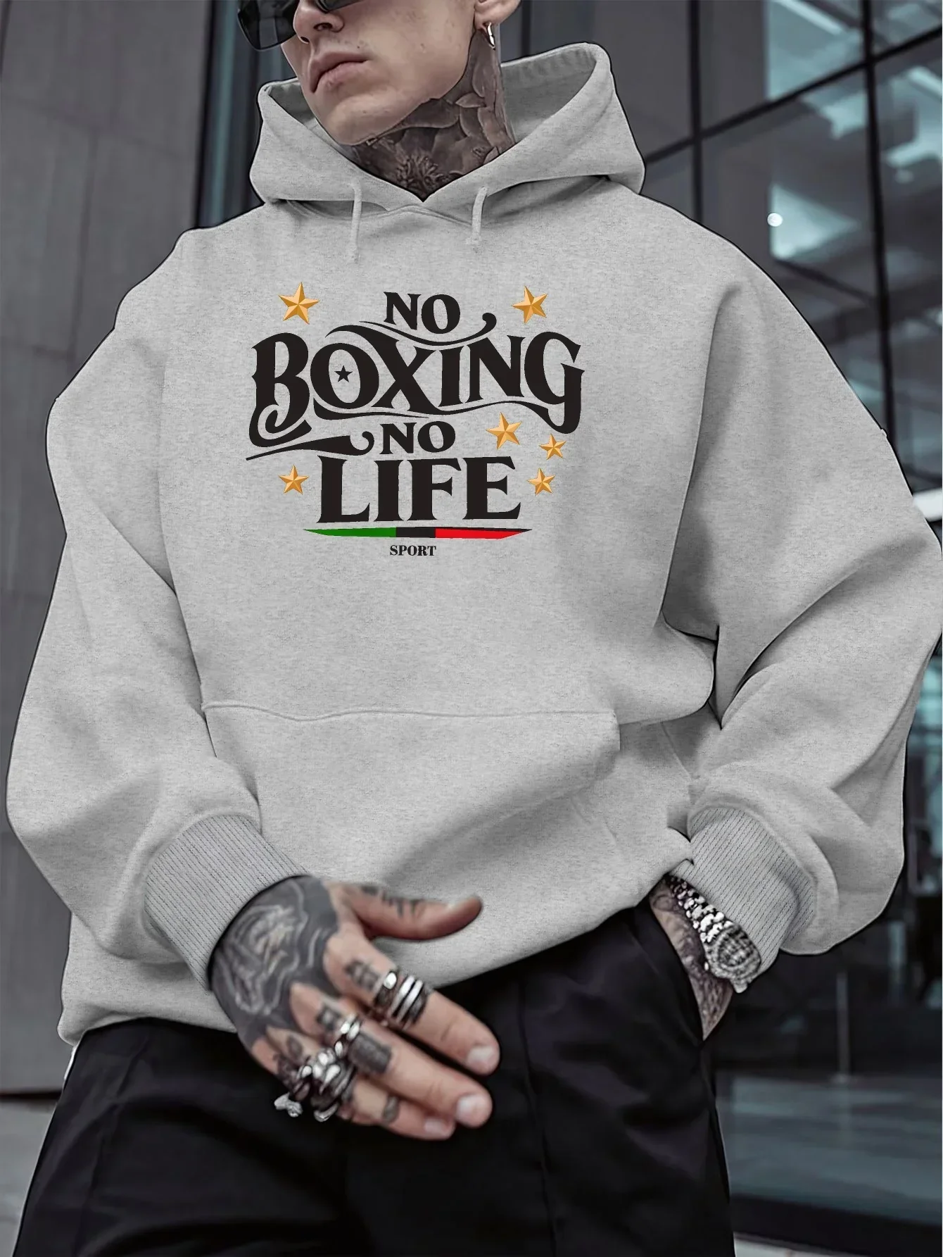 Men's boxing hoodie featuring a 