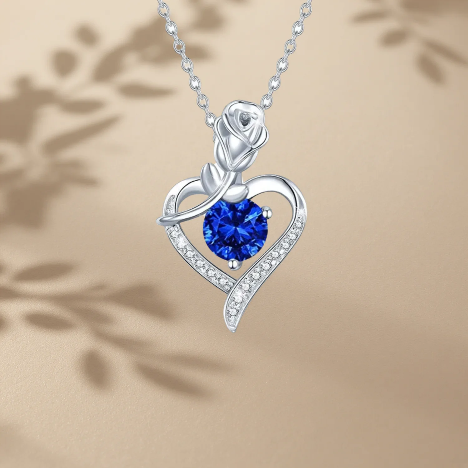 

Rose Heart Pendant Necklace for Ladies Sterling Silver Moissanite Diamond Flower Heart Necklace for Gift Party