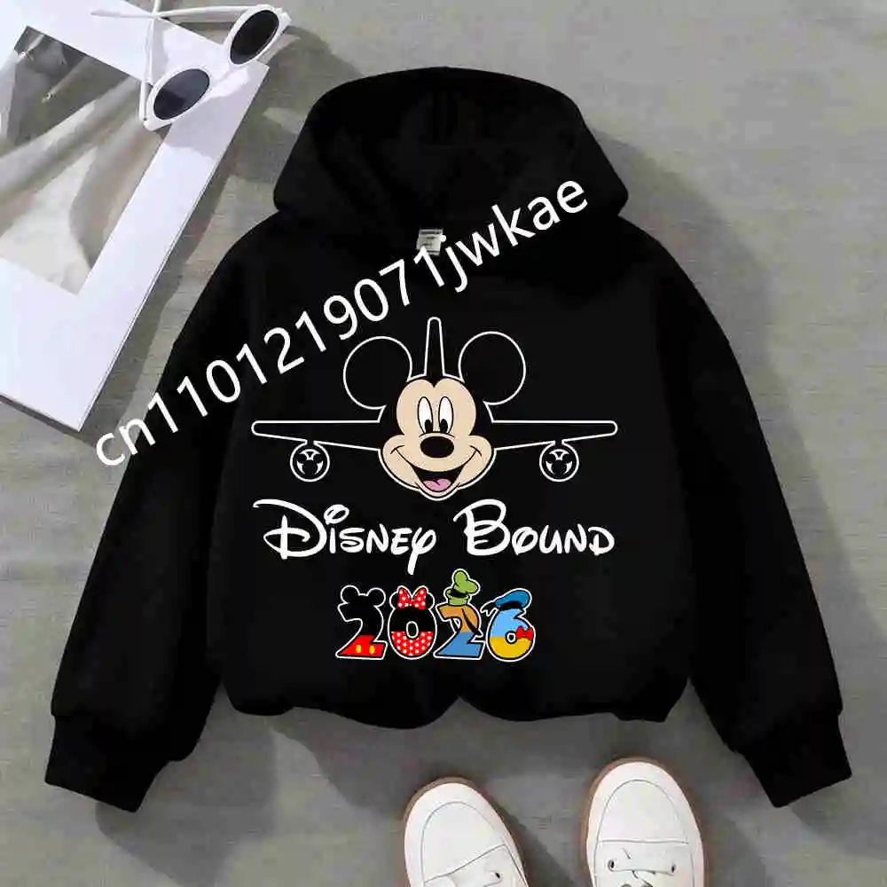 

Детская толстовка с принтом Disney Mickey Minnie Cute Fun 2026 Joy Trip для мальчиков и девочек от 2 до 12 лет, осенне-зимняя теплая одежда, детский пуловер