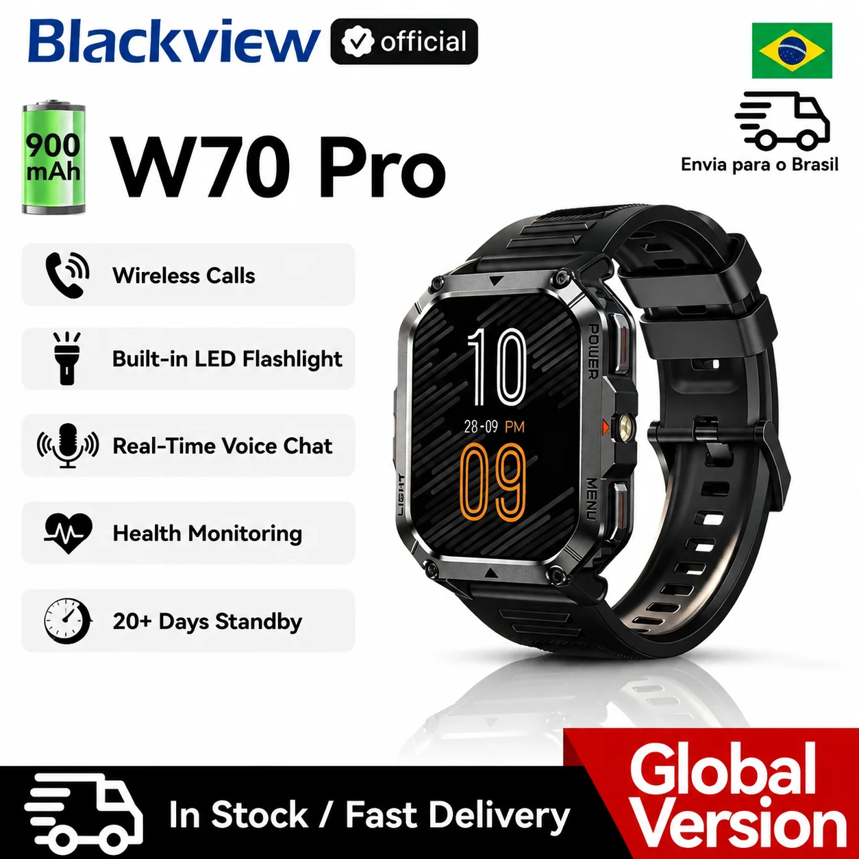Blackview W70 Pro Sports Fitness Smart Watch 2.01 Screen Bluetooth Talking Watch LED Flashlight Outdoor Smart Watch With Compass