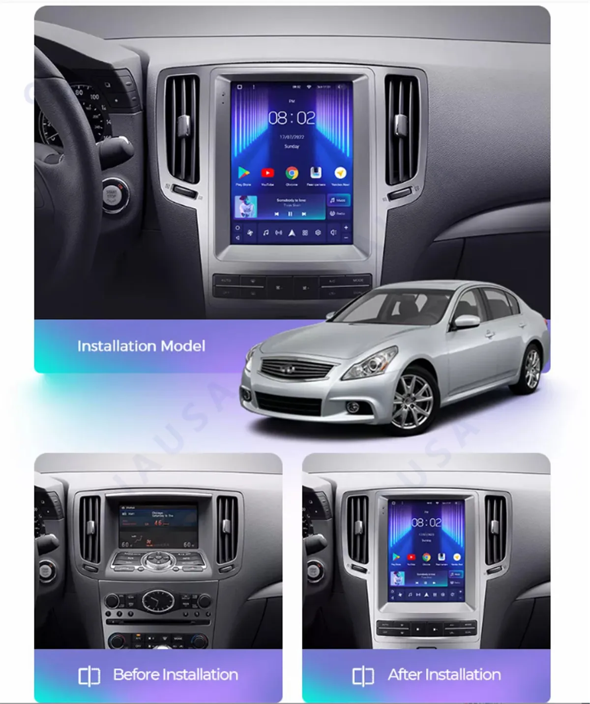 

Android For Infiniti GX G37 G25 G35 2008-2015 Car Radio Stereo Tesla Screen Multimedia Player Carplay Auto 8G+128G 4G Hea Unini
