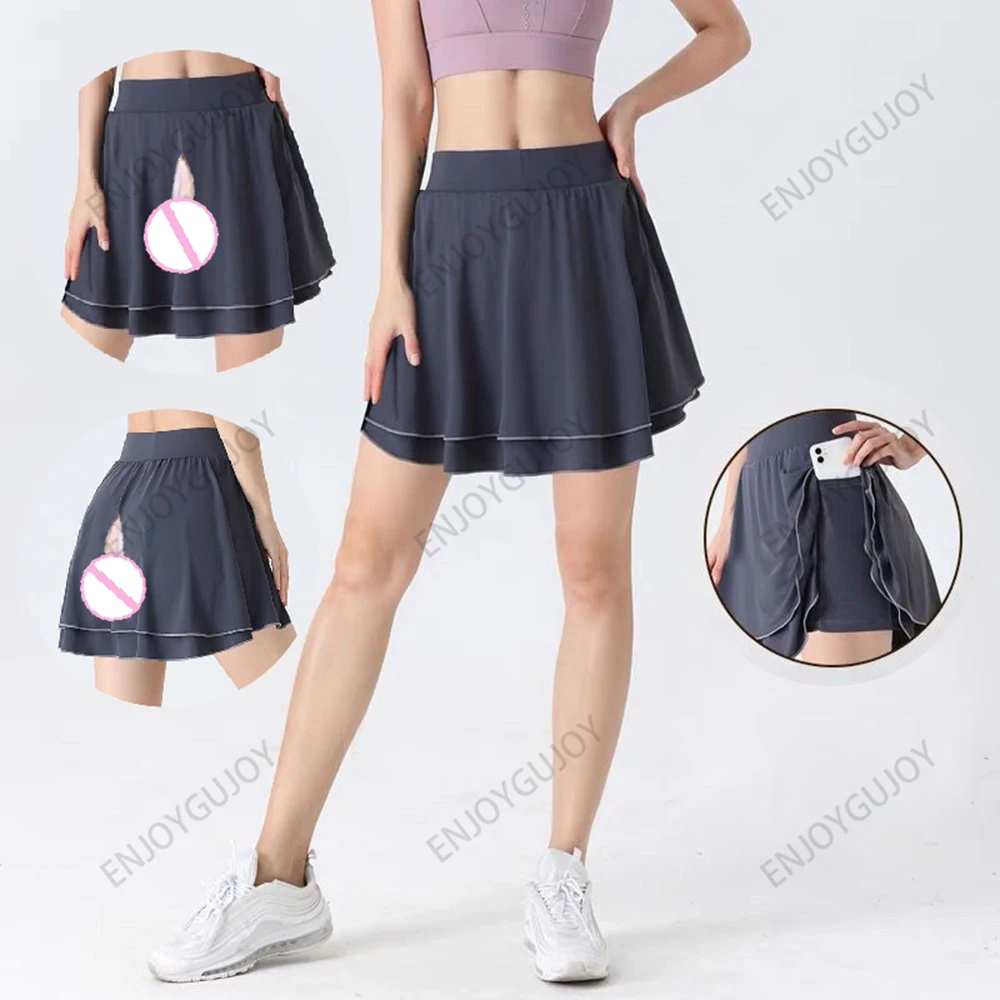 Women's Tennis and Badminton Skirt, Invisible Open Crotch, Outdoor Sex Sports Short Skirt, Yoga, Running, Pleated Half Body