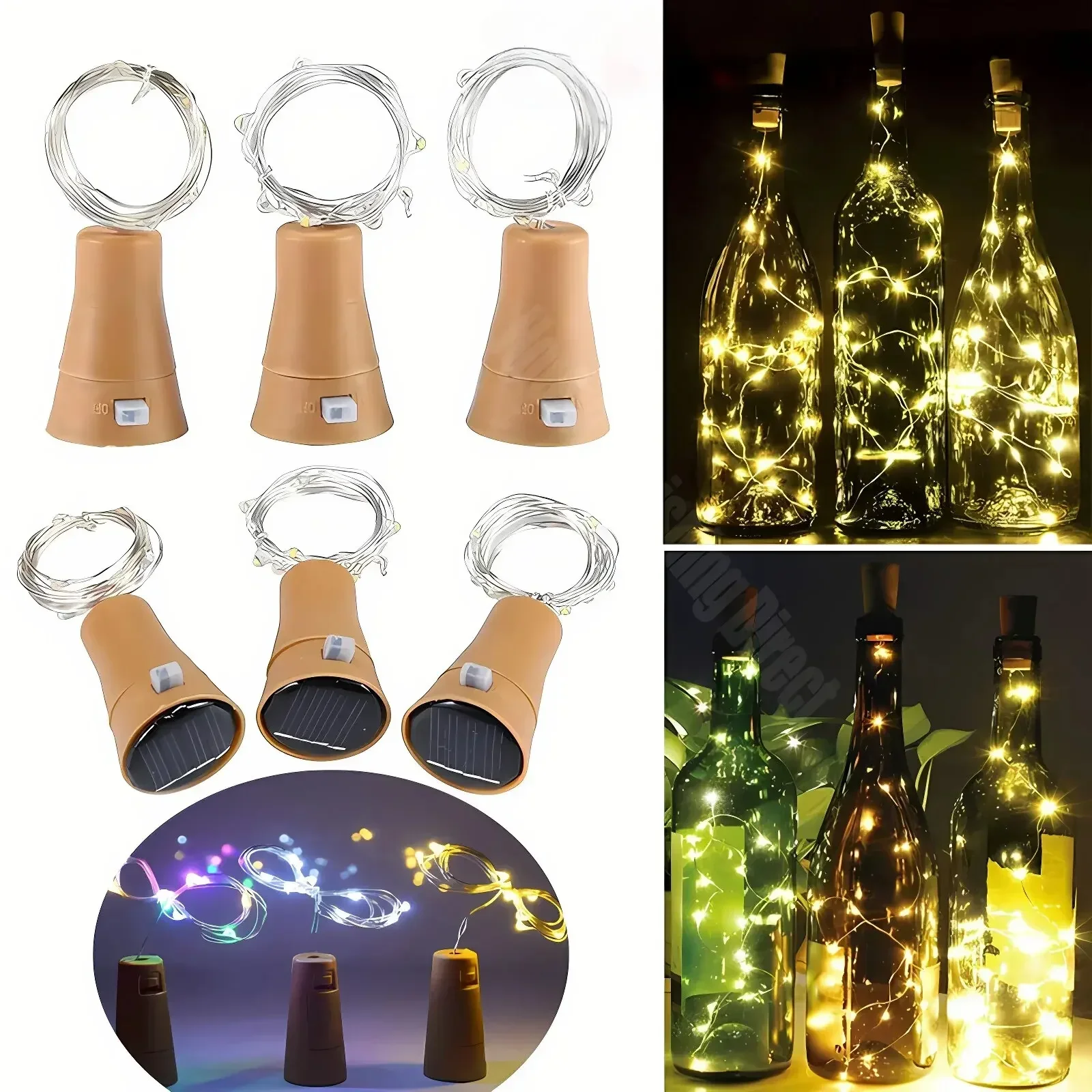 5PCS Solar Powered 10LED Wine Bottle Cork Shape Lights Fairy Garland Christmas Lights Copper Wire Home Room Decorative Lights