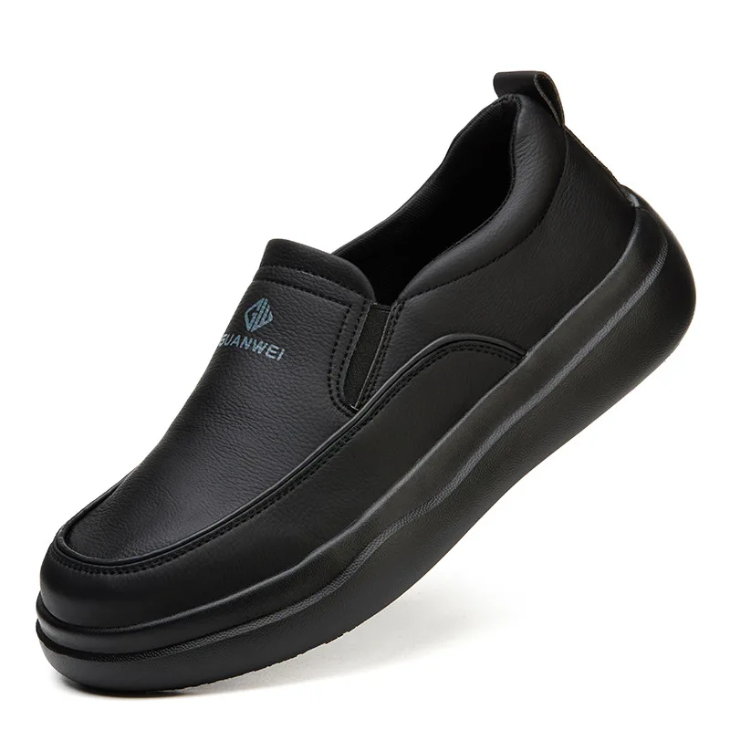 Anti-Skid Kitchen Work Shoes Non-slip Chef Slip-on Shoes Men Women Lightweight Black Restaurant Shoes Waterproof Leather Boots