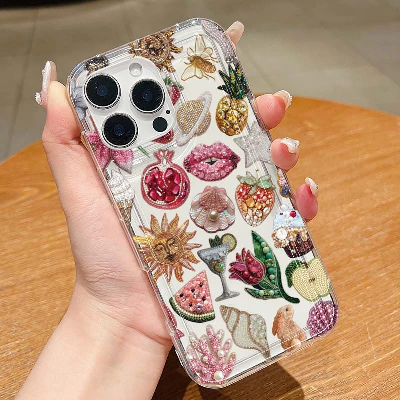 Beaded Pomegranate Sun Phone Case For iPhone 18 16 17 15 14 13 12 Mini 11 Pro Max 16E X XR 7 8 15 16 Plus SE2 Clear Soft Cover
