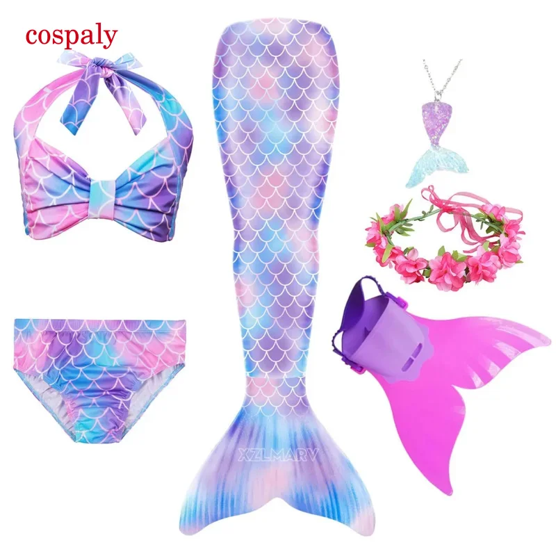 2023 Mermaid Tails For Girls Swimming Mermaid Tail Cosplay Girls Swimsuit Bikini Set Kids Children Swimmable Suit Add/No Monofin