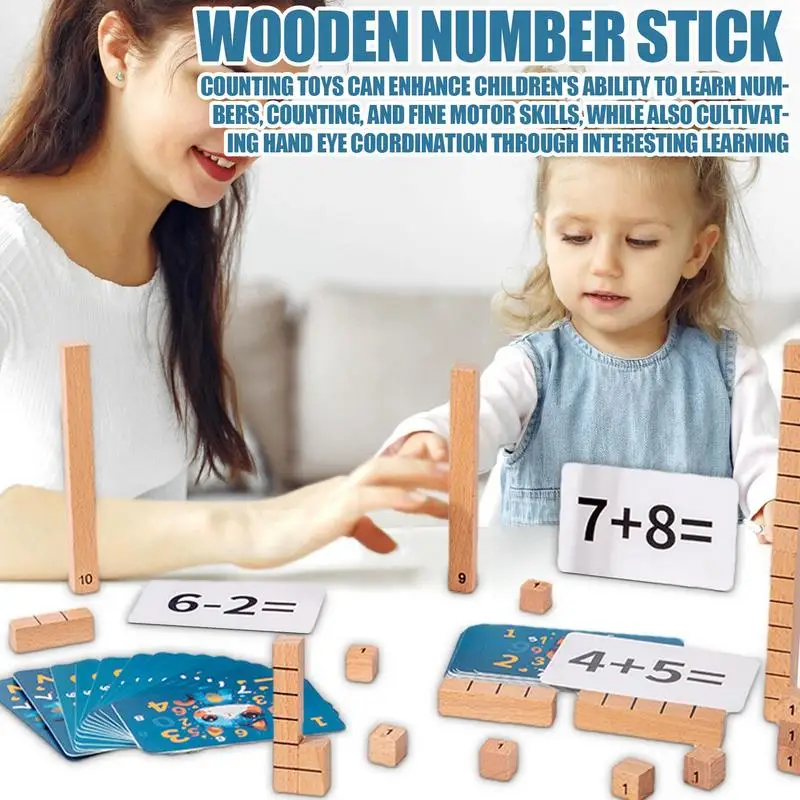 Counting Blocks For Math Math Construction Toy With Activity Cards Wooden Toddler Preschool Math Manipulatives Toy Homeschool