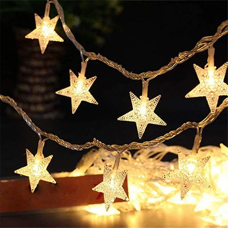 Tira de luces LED de hadas con forma de estrella, iluminación de fiesta, decoración de boda, vacaciones de Navidad, tema alimentado por batería 3AA,