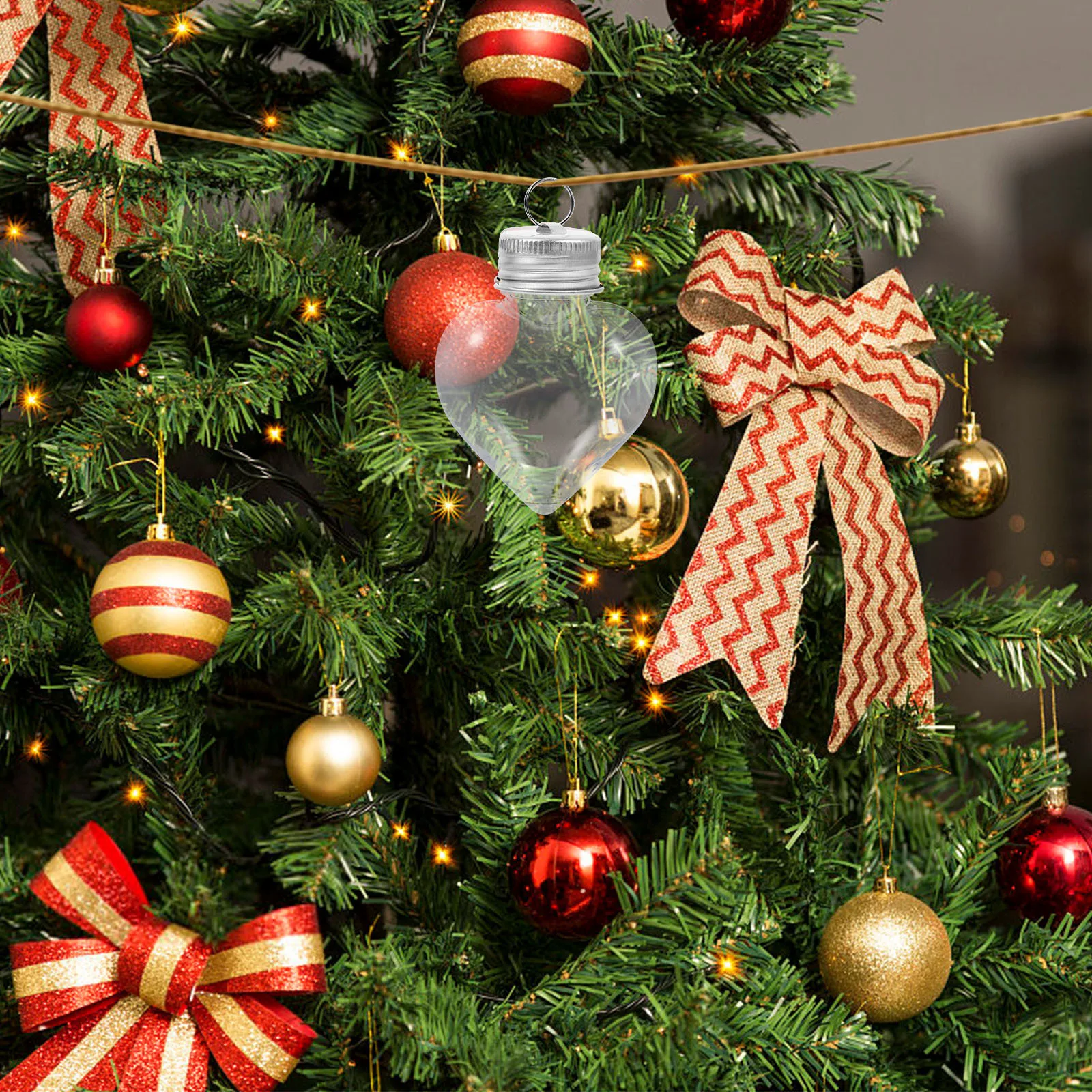 

10pcs Heart-Shaped Bottle Hanging Ornament Fillable Transparent Candy Jar For Christmas Tree Decor Party Favor Gift Beverage