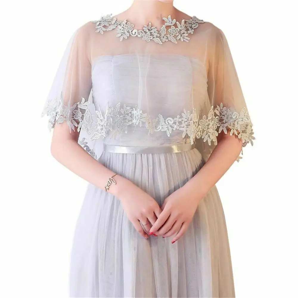 Lace Short Sleeve Shrug Bridal Wedding Elegant Cape Summer Casual Shawl Banquet Dress Cloak