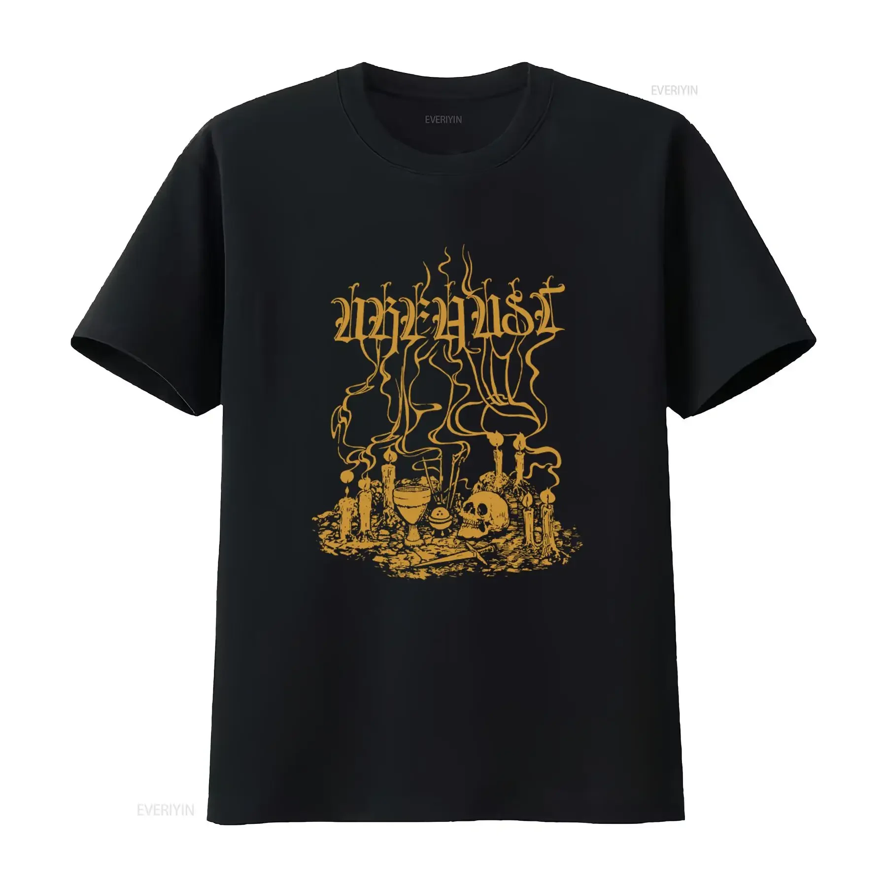URFAUST T-shirt vintage délavé avec imprimé crâne gothique et bougies pour Azarath The Chasm Urgehal Windir Inquisition Belphegor