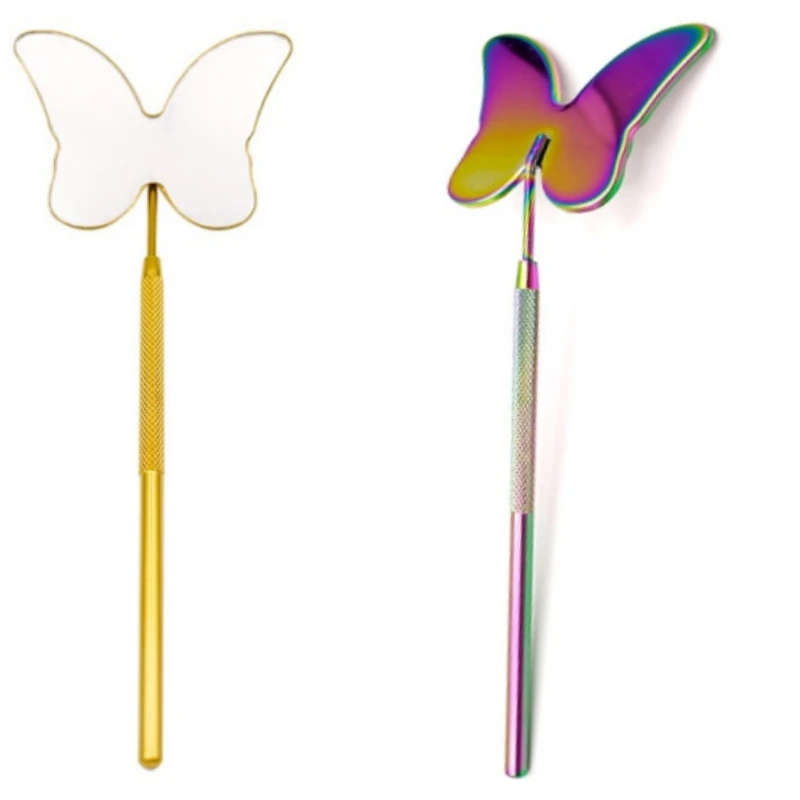 Grenzüberschreitender, exklusiver, schmelzender Wimpernverlängerungsspiegel aus Edelstahl für die Schönheitswimperninspektion, schmetterlingsförmiger Inspektionsspiegel