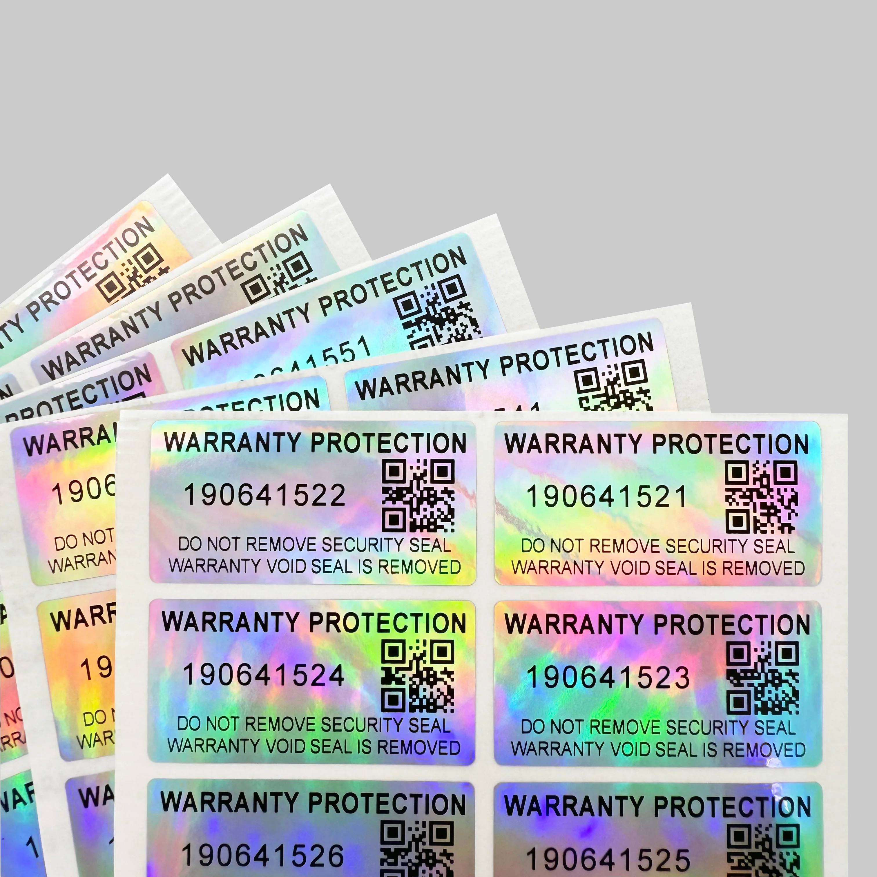 100pcs anti tampering holographic stickers, QR code secure sealing labels, unique serial number warranty protection stickers