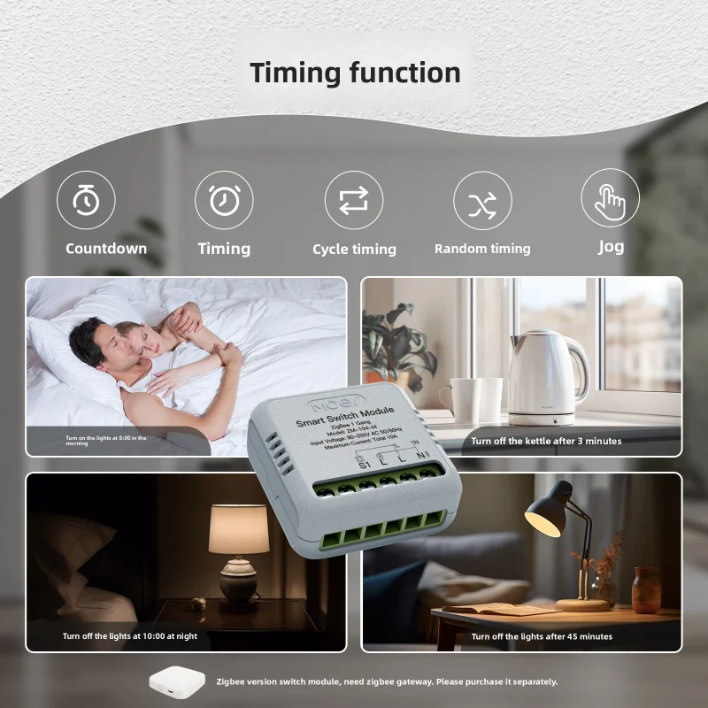 Tuya Zigbee & WiFi Smart Home Switch Module, App Remote Control, Timer Function, Works with Alexa Voice Control