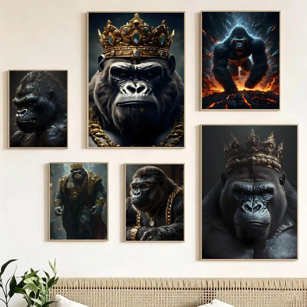 Cool Animal Bad King Gorilla Monkey Poster impermeable para el hogar sala de estar dormitorio bar decoracion estetica