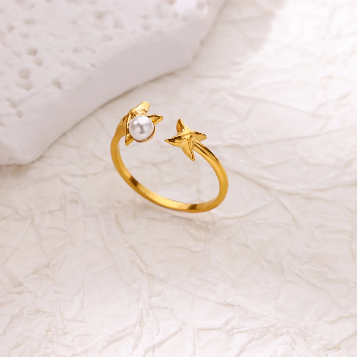 

Gold Color Stainless Steel Cross Star Rings Classic Pearl Adjustable Rings For Women Fashion Aesthetic Jewelry Accessories