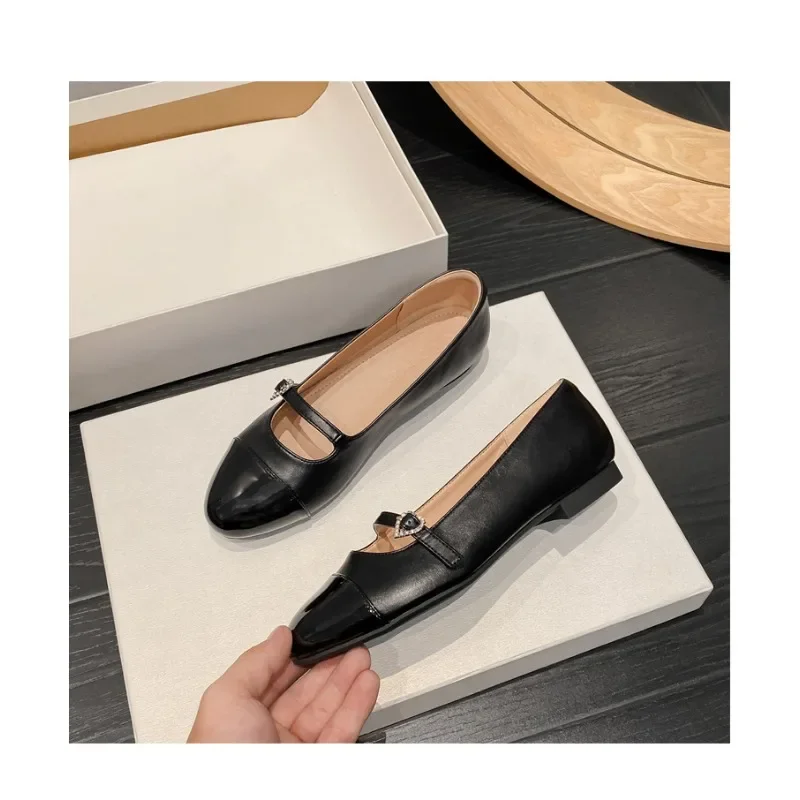 MARY JANES DRES Women Flat 2024 Spring New Release Accept My Heart Color Blocked Little Love Diamond Button Flat Shoe Woman Shoe