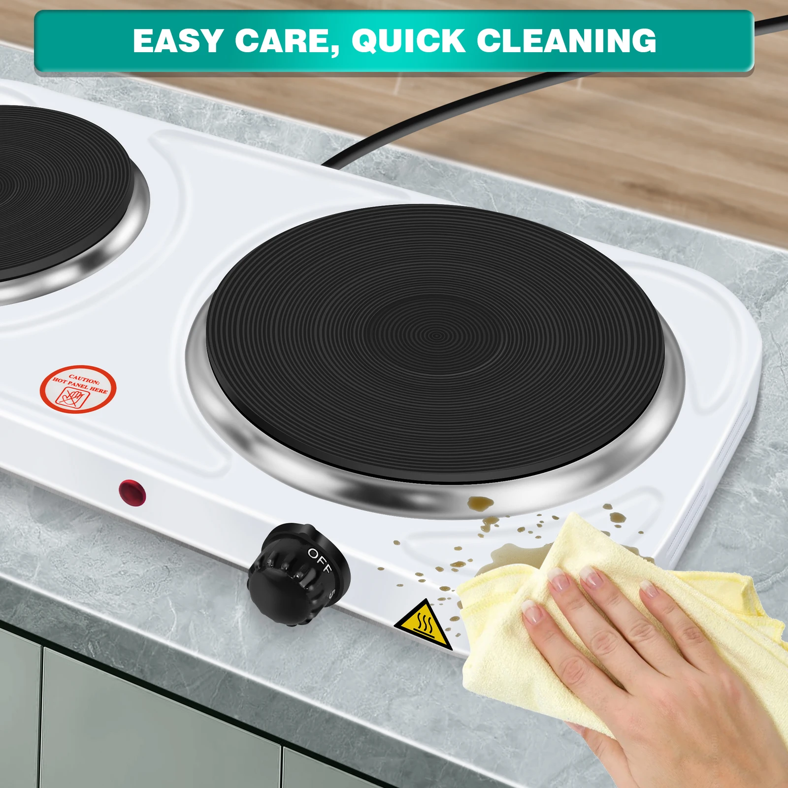 موقد كهربائي سلكي 1500 وات، لوح تسخين مزدوج، موقد كهربائي بحلقتين مع إعدادات حرارة متغيرة، طباخ كهربائي على سطح الطاولة، مخيم