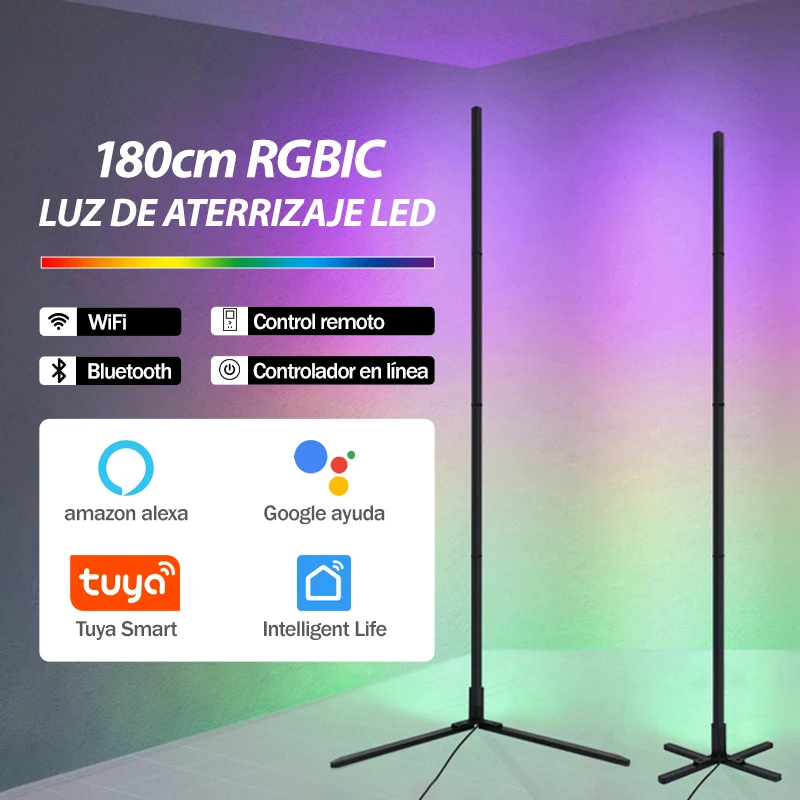 Lámpara LED de pie RGBIC Tuya, 180CM, aplicación remota inteligente, Control, luz de ambiente nórdico, decoración estética de habitación, soporte de luz de suelo