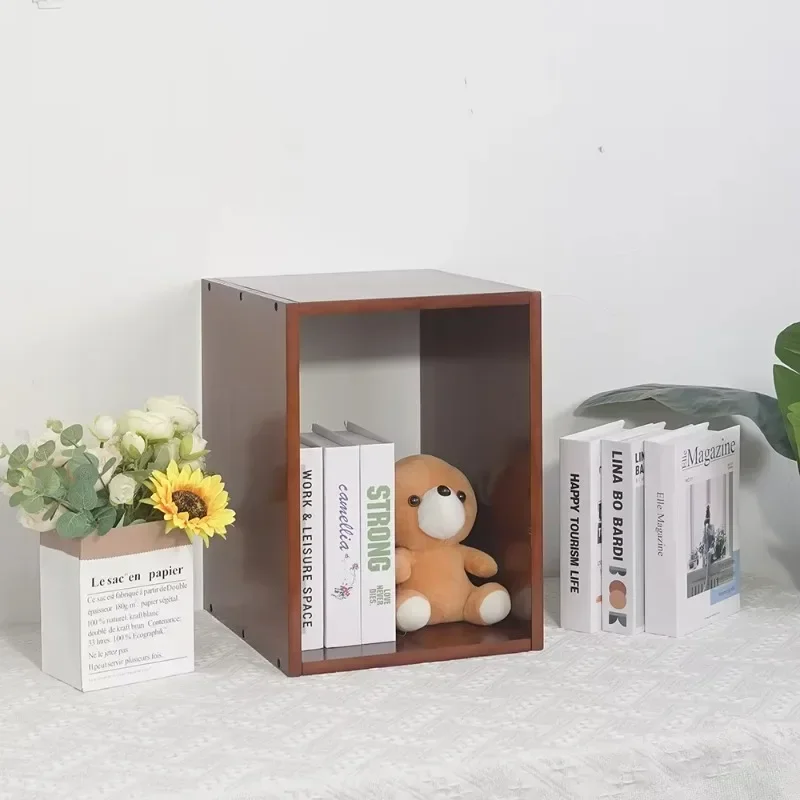 Solid wood simple bookshelves, grid cabinets and books, storage ladder cabinets, bookshelves