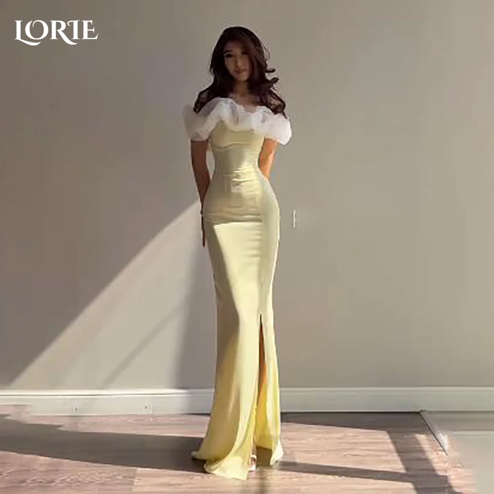 

LORIE Modest Crepe Saudi Evening Dresses Elegant High Slit Sexy Chiffon A-Line Pleats Arabia Prom Gown Party Dresses Customized