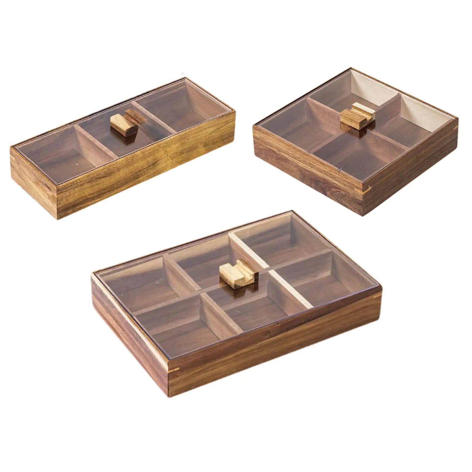 Divided Serving Tray Snack Platter Organizer Multifunctional Food Server Container Wood Appetizer Tray for Dessert Cookies