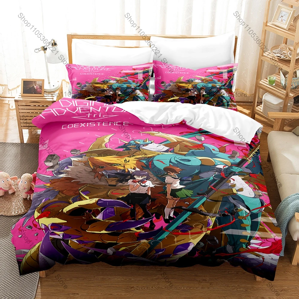Cool Digimon Anime 3D Print Bedding Set Duvet Cover + 2 Pillowcases Soft Polyester Bed Linen Bedroom Decor For Anime Fans