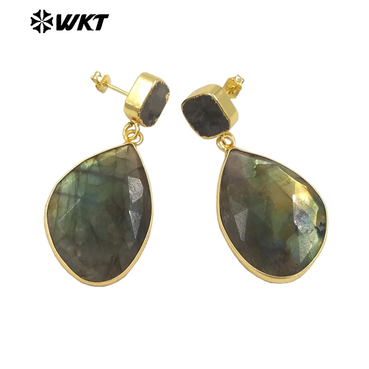 

WT-E675 Amazing Very Flash High Quality Bright Light Labradorite Stone Earrings Women Gorgeous Dangling Pendant Decoration