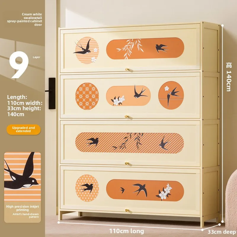 

Firm Home shoe cabinet Home entrance Indoor solid wood porch cabinet Large capacity shoe rack Cream style retro storage