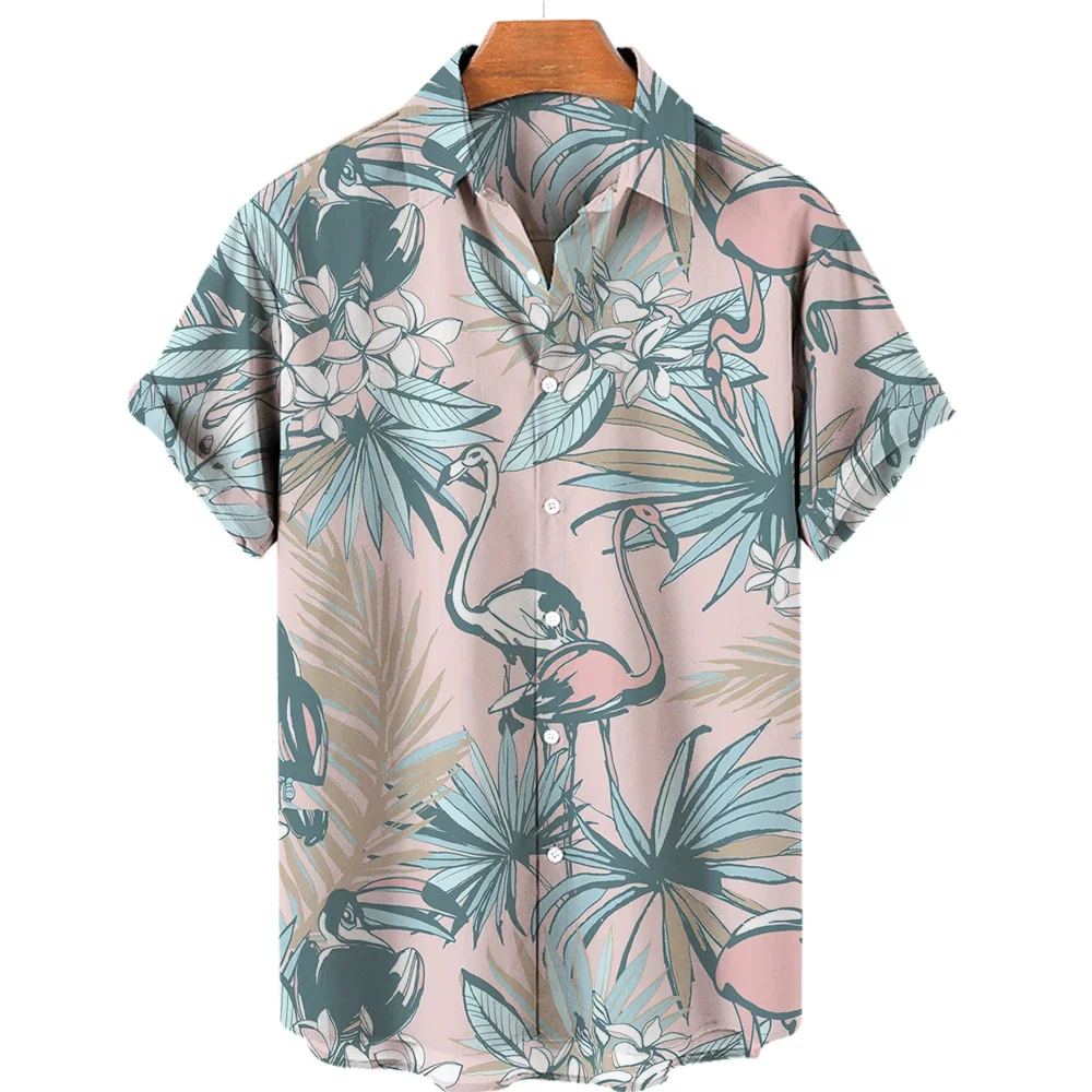 

Men Women's Shirts Tropical Floral Flamingo Print Design Short Sleeve Shirts Seaside Beach Fashion Button Up Shirts Tops