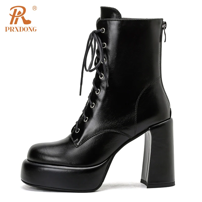 PRXDONG Retro Women's Shoes 2023 New Autumn WInter Warm ANkle Boots Chunky High Heels Platform Black Brown Dress Party Shoes 39