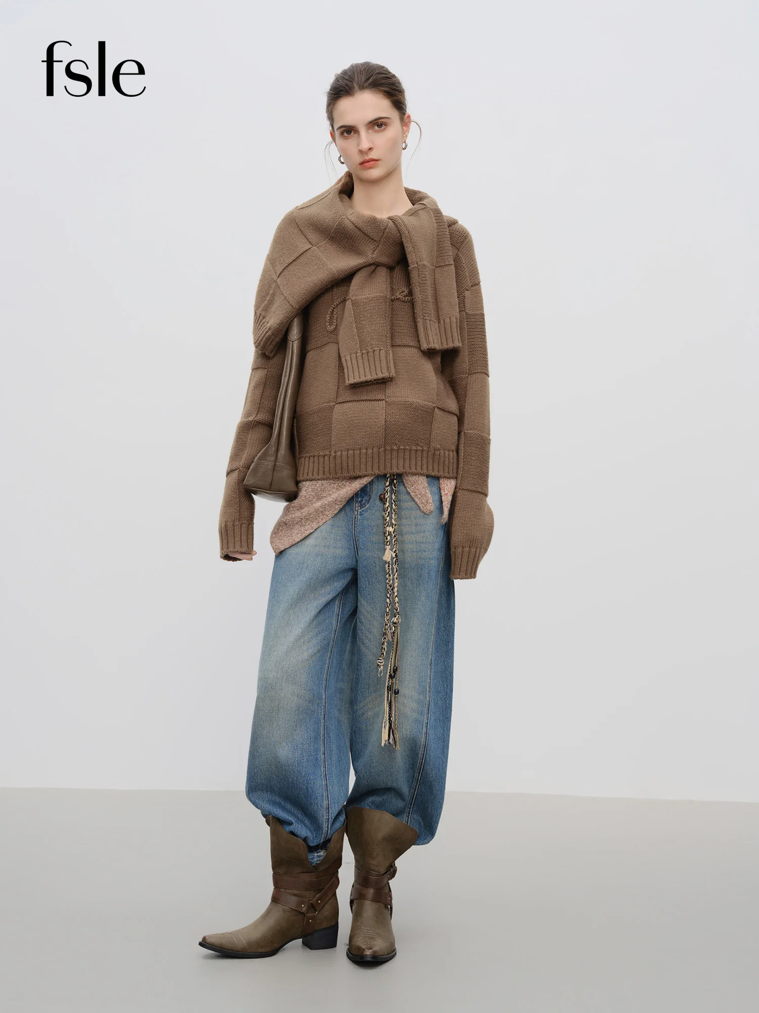 

​ FSLE【Премиум-серия】Женский модный вязаный пуловер с круглым вырезом - элегантный зимний трикотаж в пригородном стиле для офиса