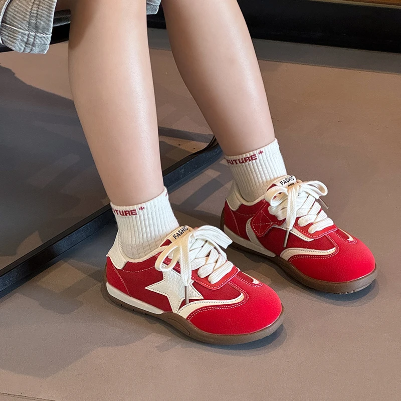 Kids Star Sneakers Boys Girls Retro Color Block Casual Shoes Lace-Up Non-Slip Walking Tennis Shoes for Toddler/Little Kid